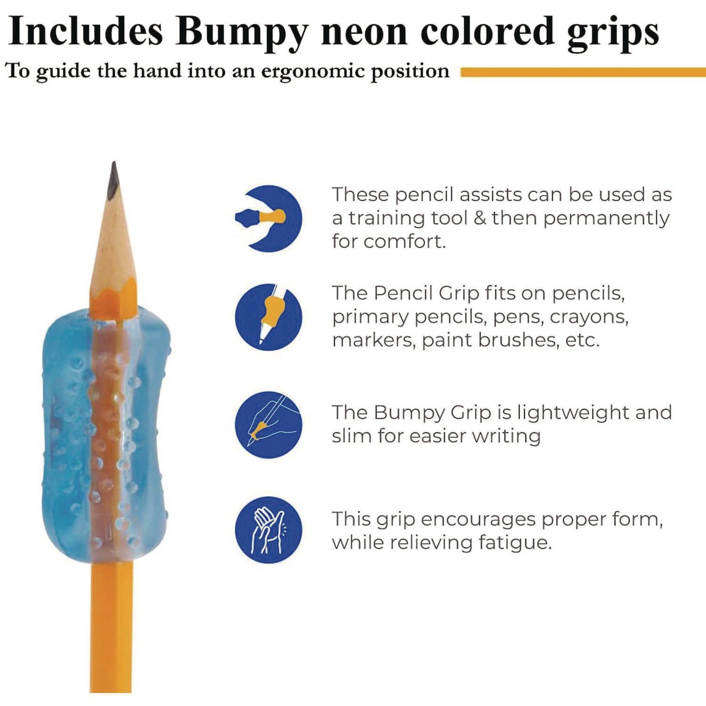 The Pencil Grip Bumpy Pencil Grip. 0.6" Long, Assorted Neon Colors, 72/Carton (12072)