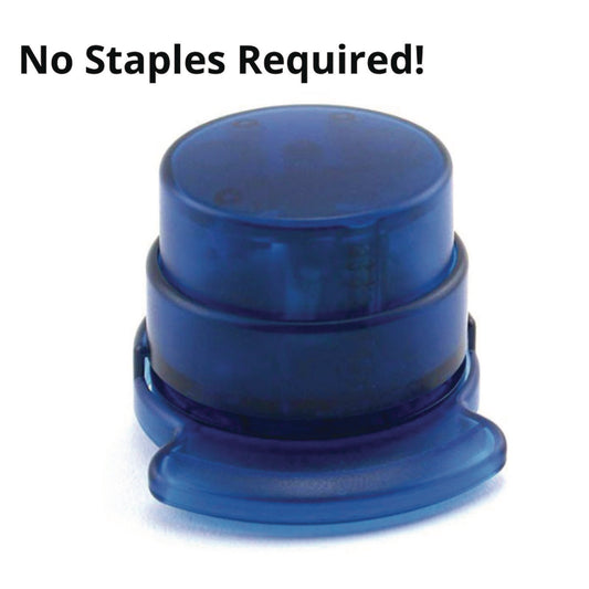 The Pencil Grip Staple-Free Stapler, 5-Sheet Capacity, 0.5" Throat Depth, Blue, 24/Carton (13324)