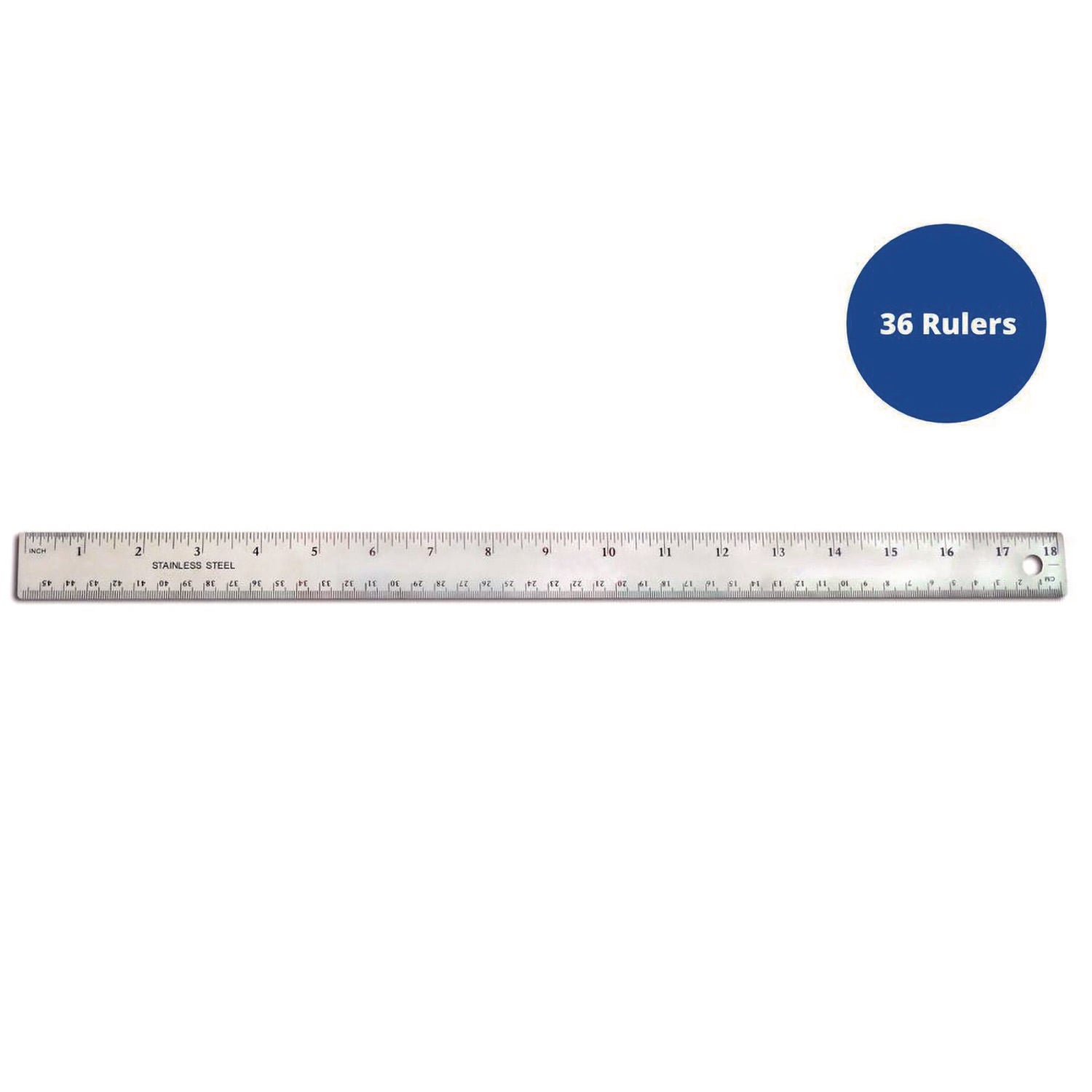 The Pencil Grip Stainless Steel Ruler, Standard/Metric, 18" Long, Silver, 36/Carton (15836)