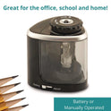 The Pencil Grip 2-in-1 Sharpener, Battery/Manual-Powered, 6.13 x 3, Black, 24/Carton (36424)