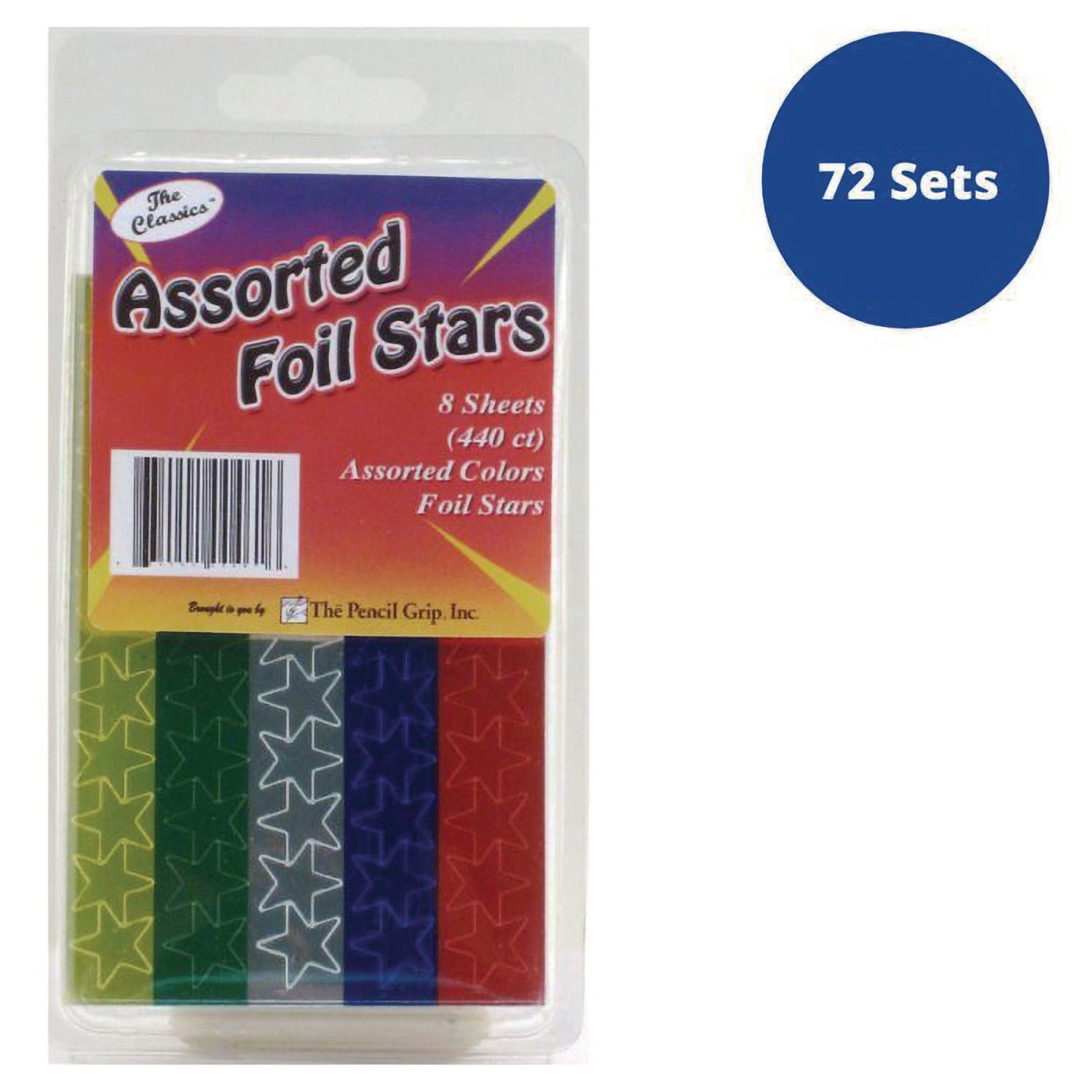 The Pencil Grip Foil Star Stickers, Assorted Colors, 55/Sheet, 8 Sheets/Pack, 72 Packs/Carton (46172)