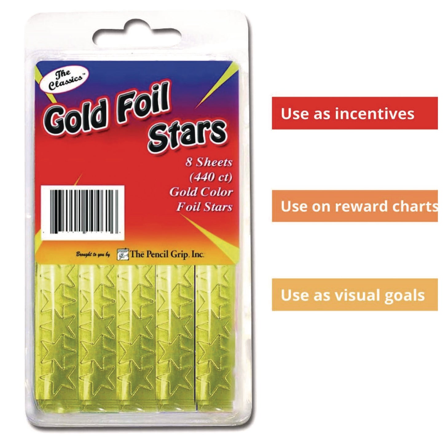 The Pencil Grip Foil Star Stickers, Gold, 55/Sheet, 8 Sheets/Pack, 72 Packs/Carton (46472)