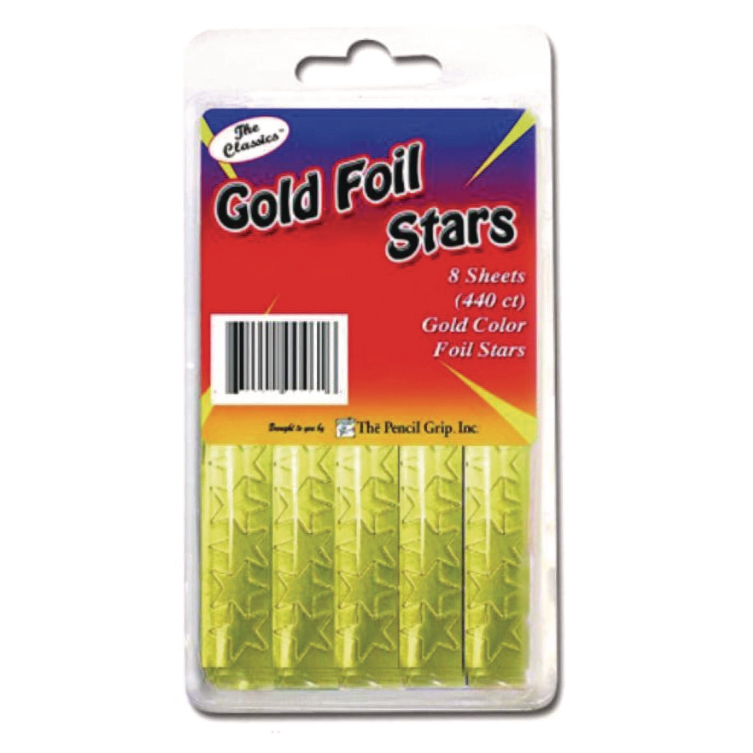 The Pencil Grip Foil Star Stickers, Gold, 55/Sheet, 8 Sheets/Pack, 72 Packs/Carton (46472)