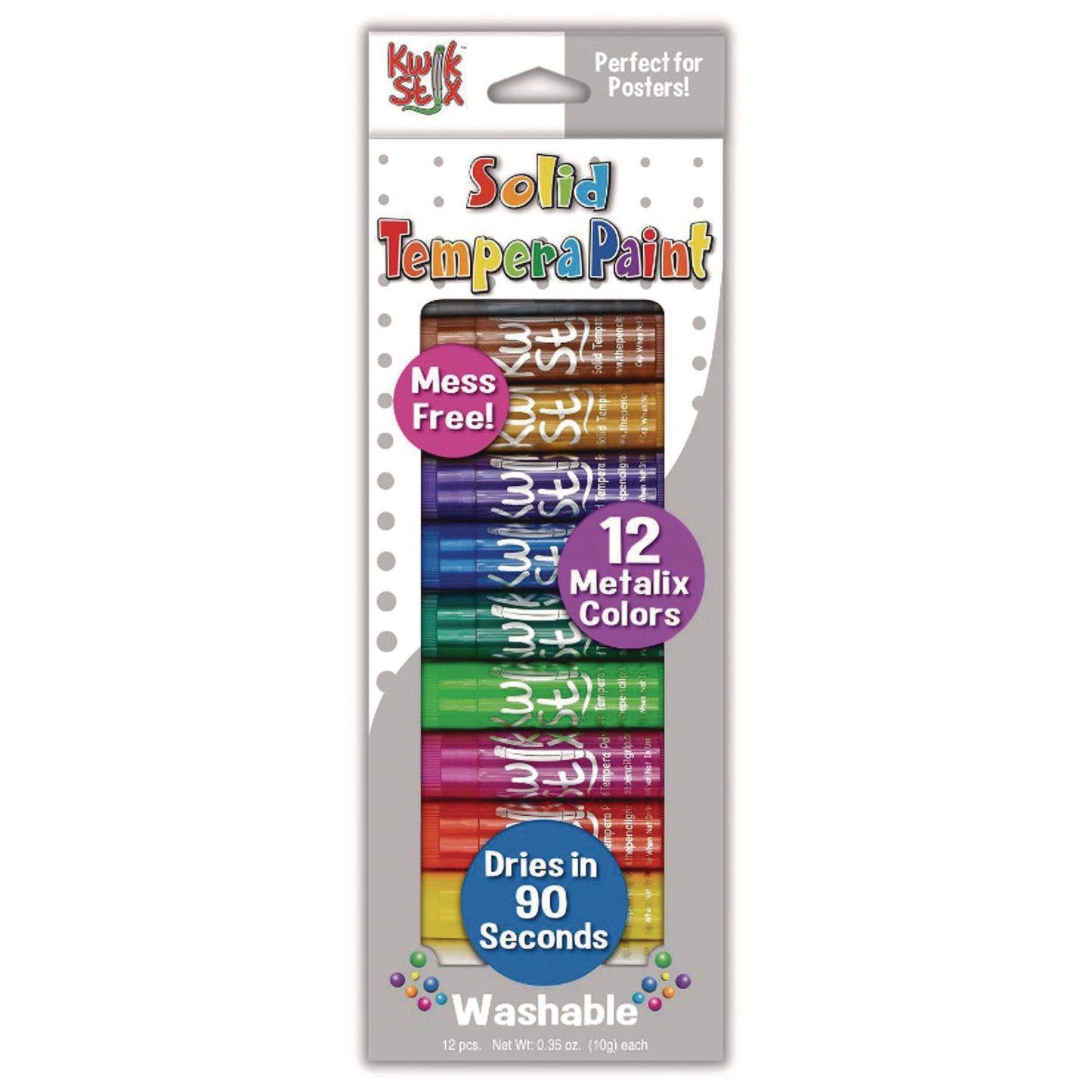 The Pencil Grip Kwik Stix Tempera Paint Set, 12 Assorted Metallic Colors, 12/Set, 12 Sets/Carton (61412)