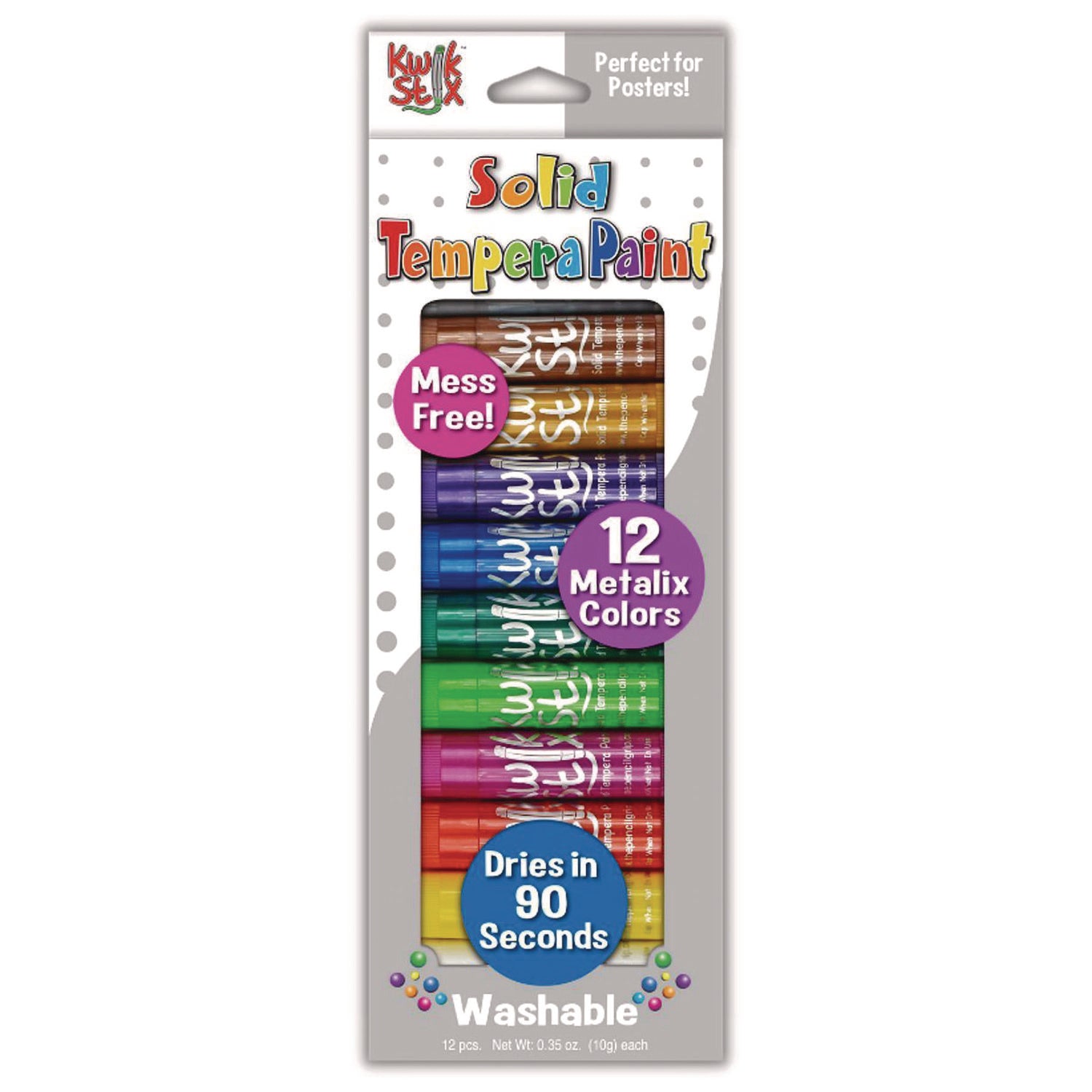 The Pencil Grip Kwik Stix Tempera Paint Set, 12 Assorted Metallic Colors, 12/Set, 12 Sets/Carton (61412)
