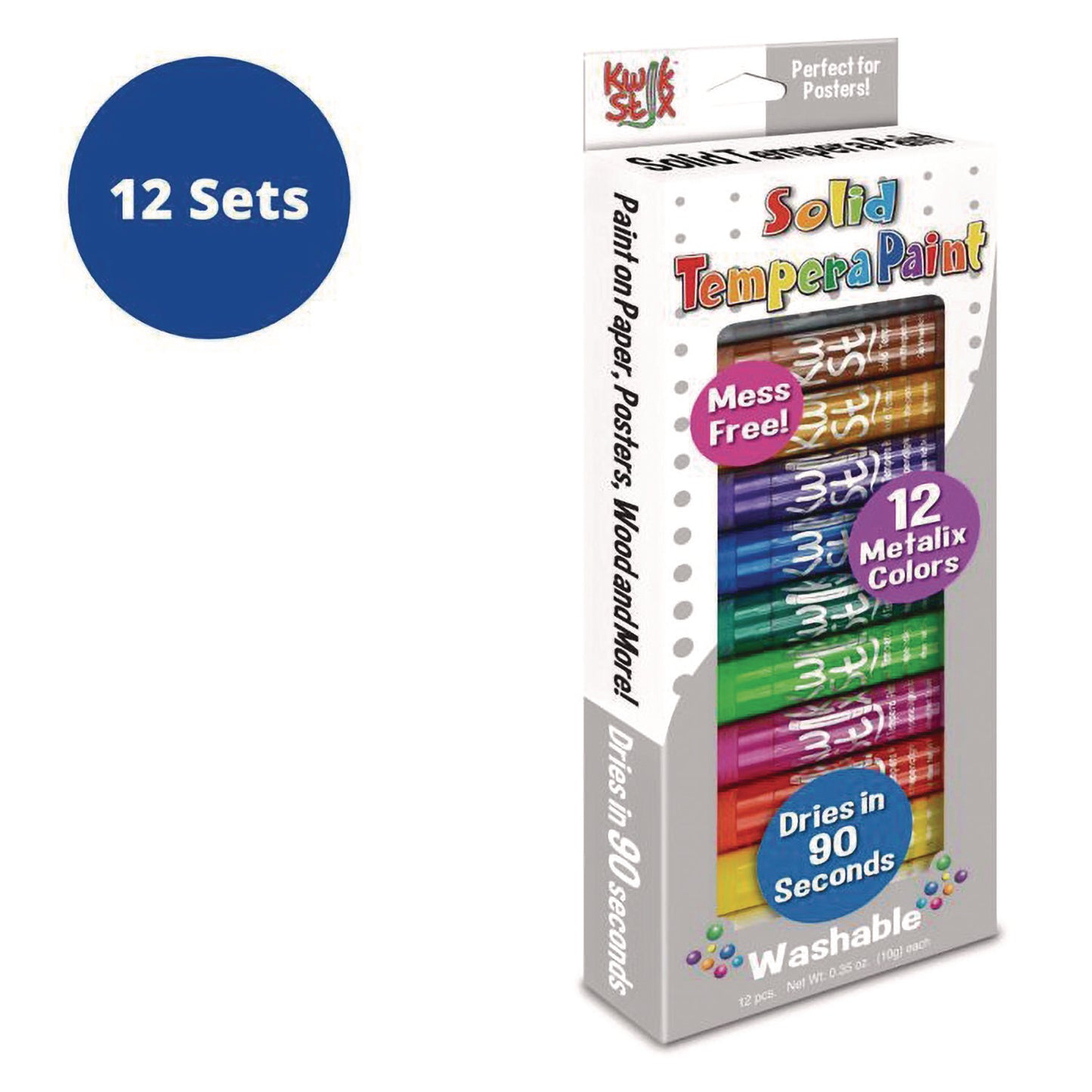 The Pencil Grip Kwik Stix Tempera Paint Set, 12 Assorted Metallic Colors, 12/Set, 12 Sets/Carton (61412)