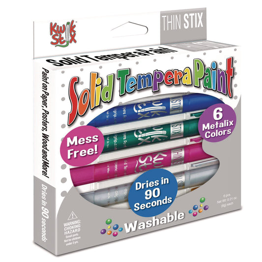 The Pencil Grip Thin Stix Tempera Paint Set, 6 Assorted Metallic Colors, 6/Set, 24 Sets/Carton (61924)