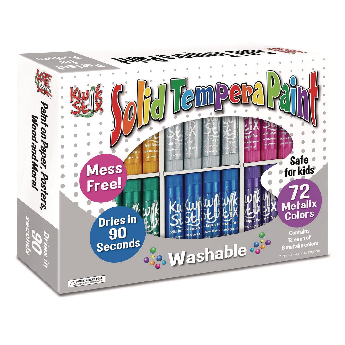 The Pencil Grip Kwik Stick Tempera Paint, 3.5", Assorted Metallic Colors, 72/Pack, 3 Packs/Carton (62903)