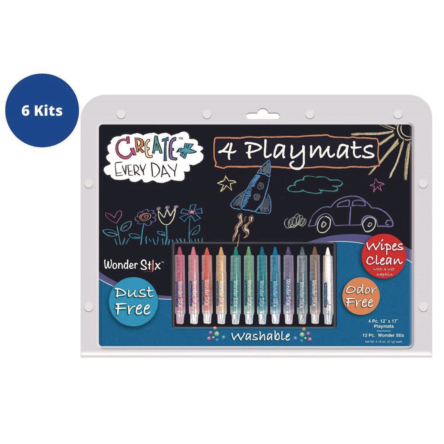 The Pencil Grip Wonder Stix Playmat Kit, 12 Assorted Pastel Wonderstix and 4 Playmats/Pack, 12 Packs/Carton (64906)