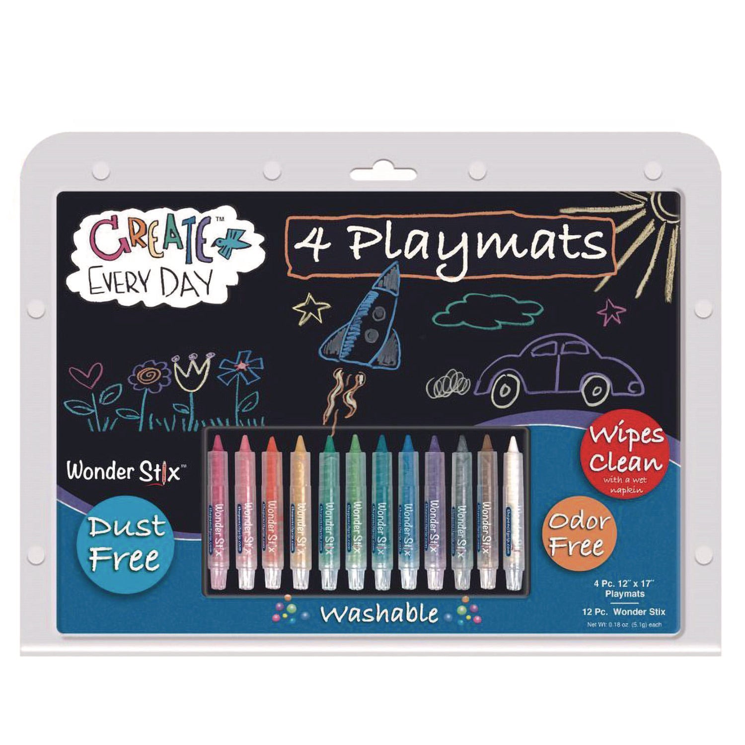 The Pencil Grip Wonder Stix Playmat Kit, 12 Assorted Pastel Wonderstix and 4 Playmats/Pack, 12 Packs/Carton (64906)