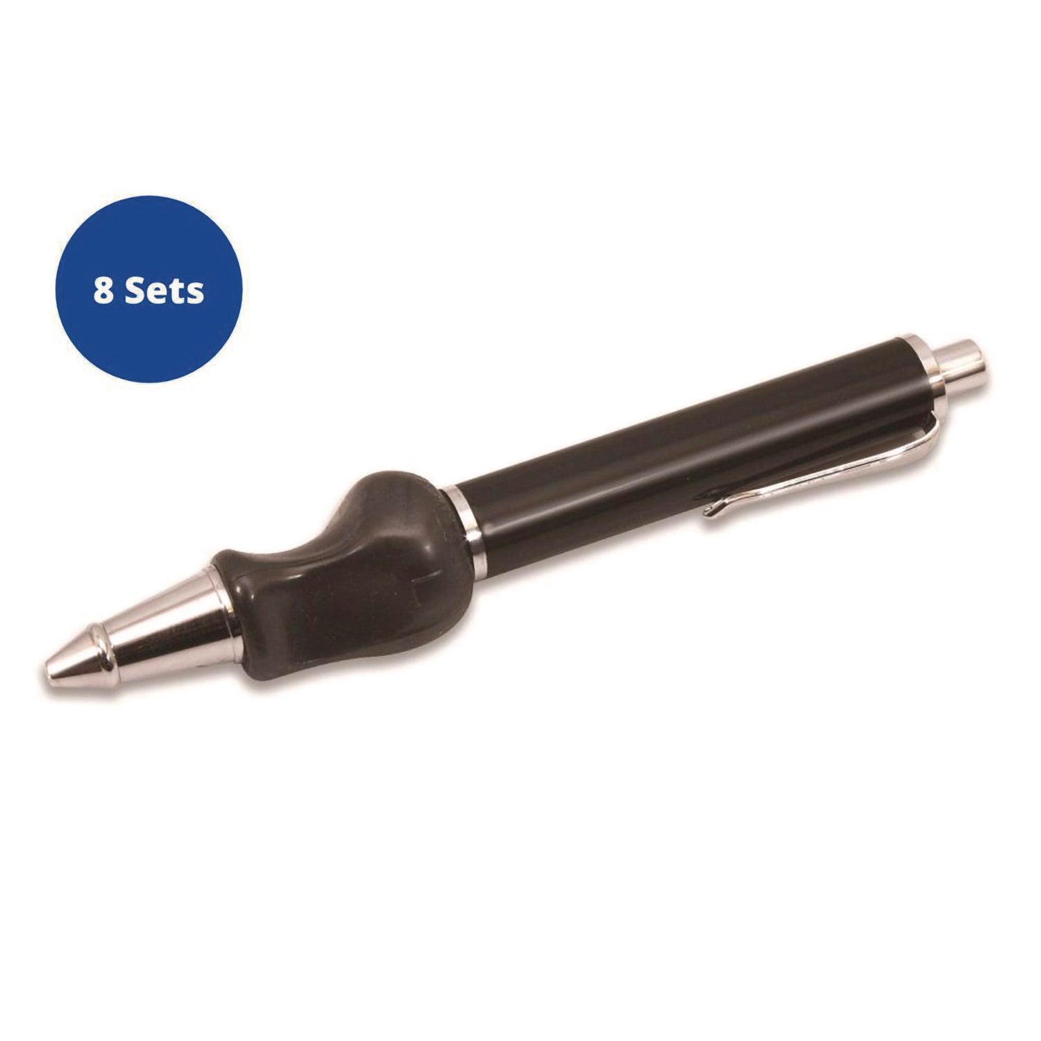 Heavyweight Ball Pen w/The Pencil Grip, Ballpoint Pen, Retractable, Med 0.7 mm, Black Ink, Black/Silver/Navy Barrel, 8/Carton (65108)