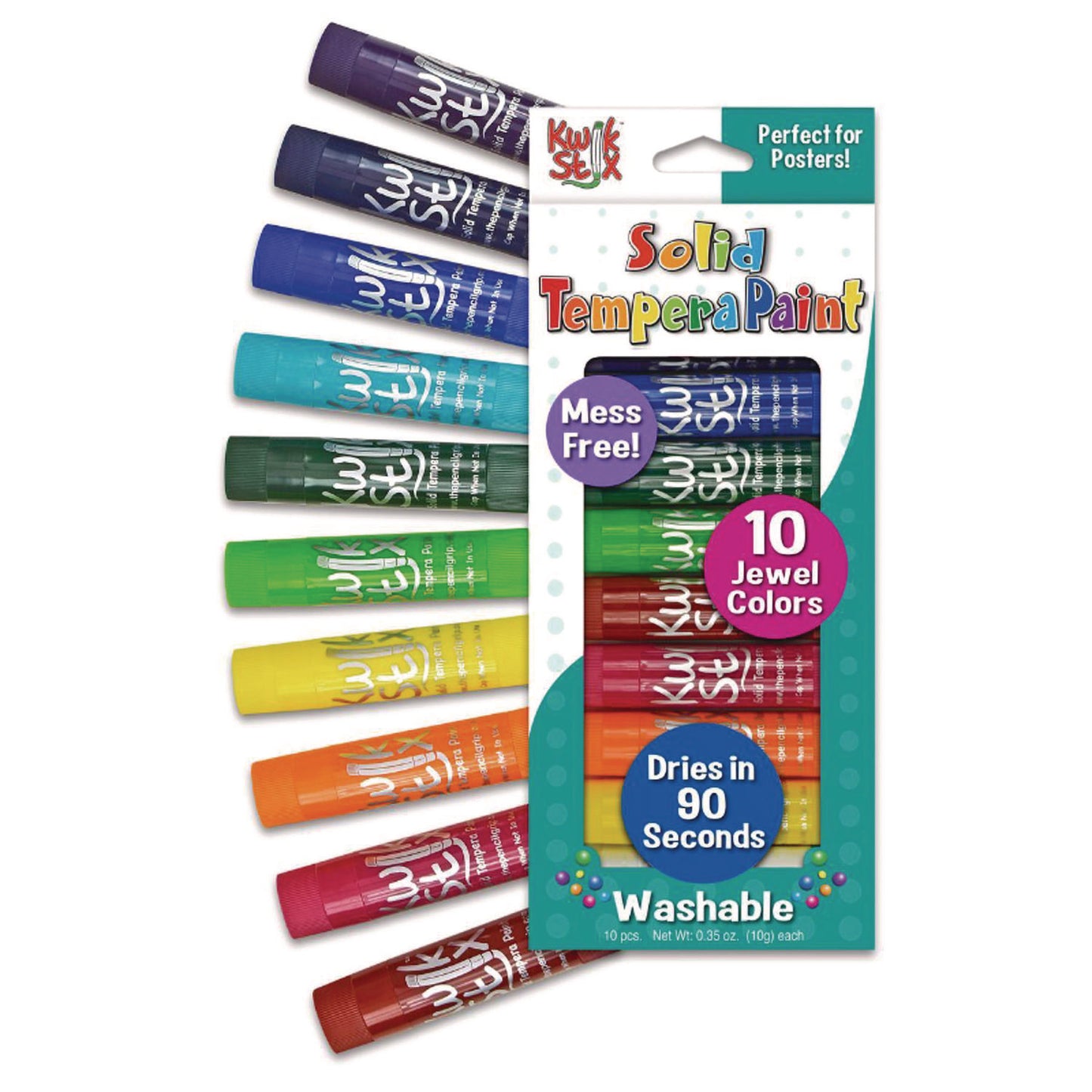 The Pencil Grip Kwik Stix Tempera Paint Set, 10 Assorted Jewel Tones Colors, 10/Pack, 12 Packs/Carton (67812)
