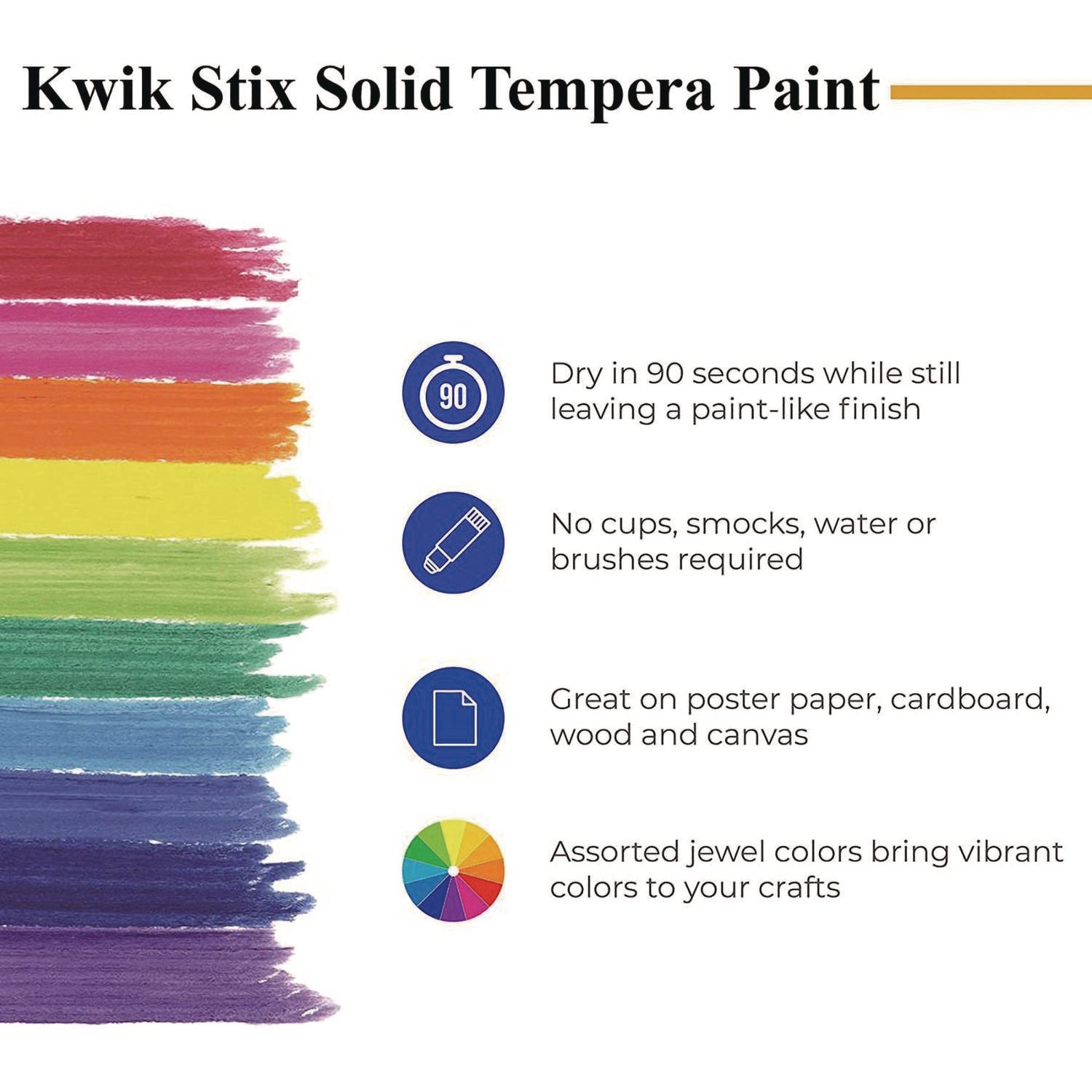 The Pencil Grip Kwik Stix Tempera Paint Set, 10 Assorted Jewel Tones Colors, 10/Pack, 12 Packs/Carton (67812)