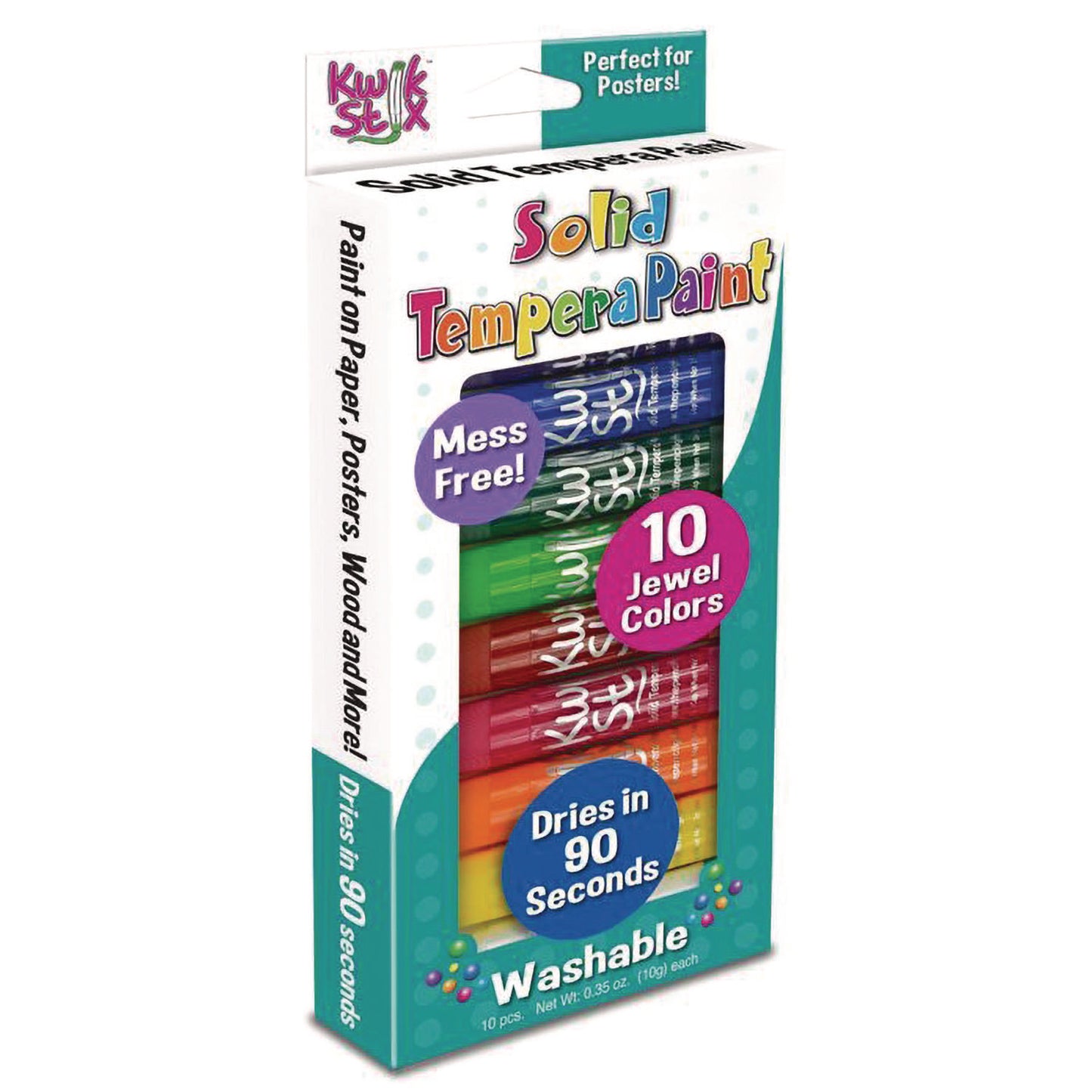 The Pencil Grip Kwik Stix Tempera Paint Set, 10 Assorted Jewel Tones Colors, 10/Pack, 12 Packs/Carton (67812)