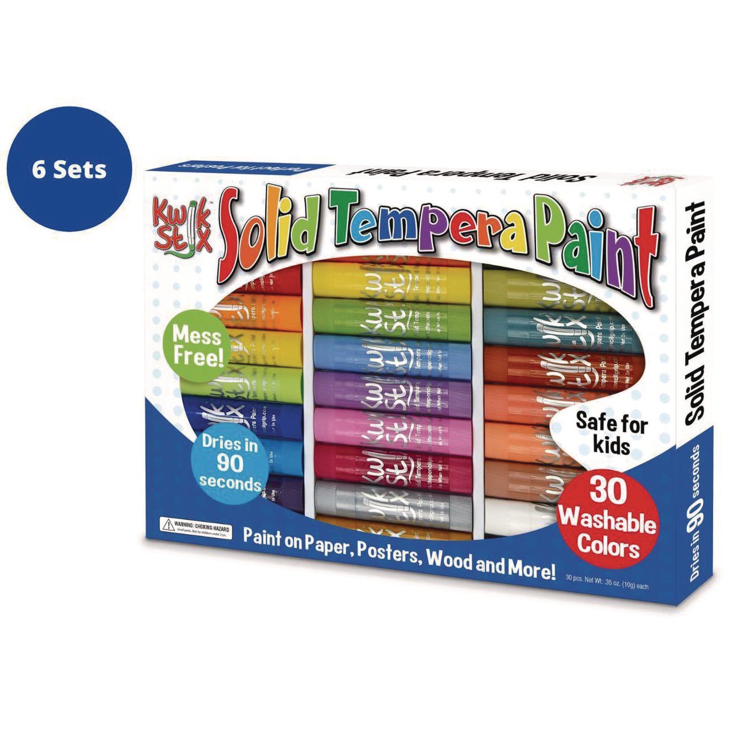 The Pencil Grip Kwik Stix Tempera Paint Set, 30 Assorted Colors, 30/Pack, 6 Packs/Carton (68106)