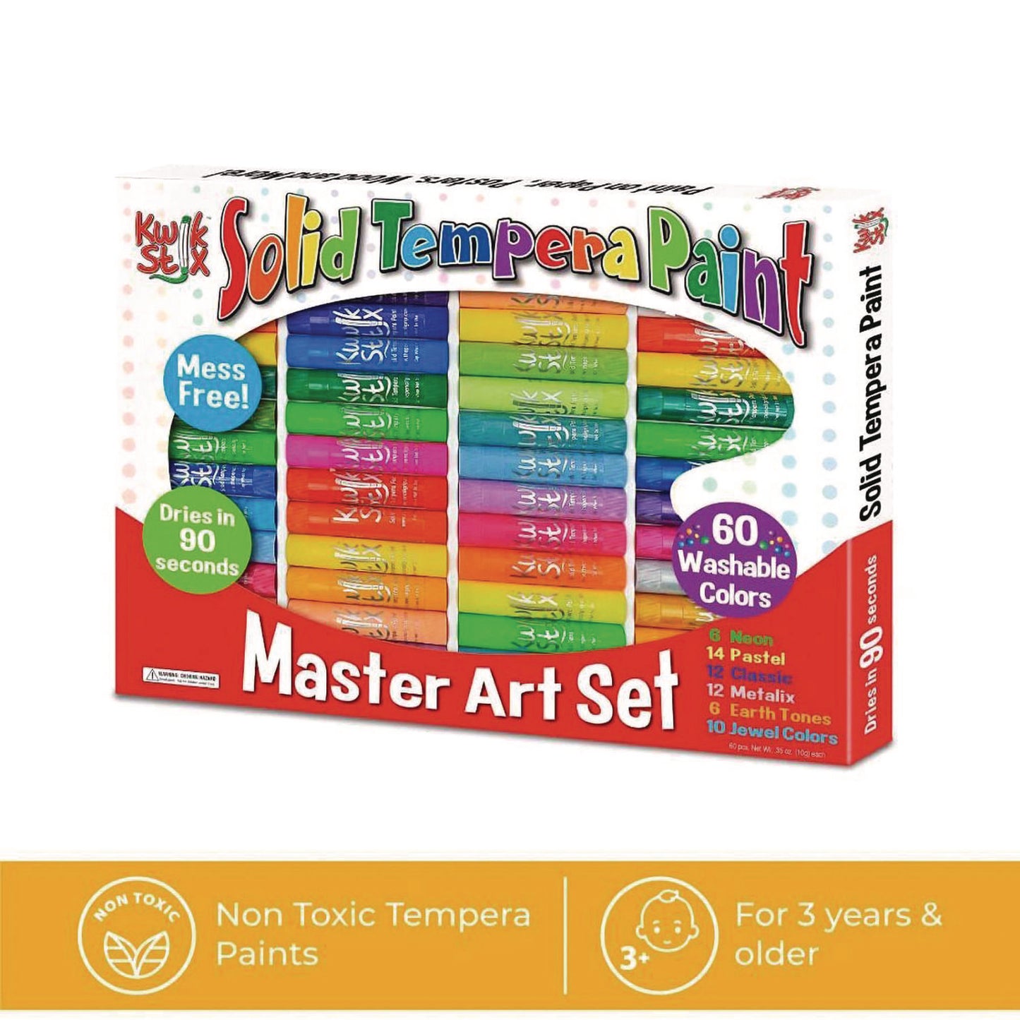 The Pencil Grip Kwik Stix Tempera Paint Set, 60 Assorted Colors, 60/Pack, 3 Packs/Carton (69003)