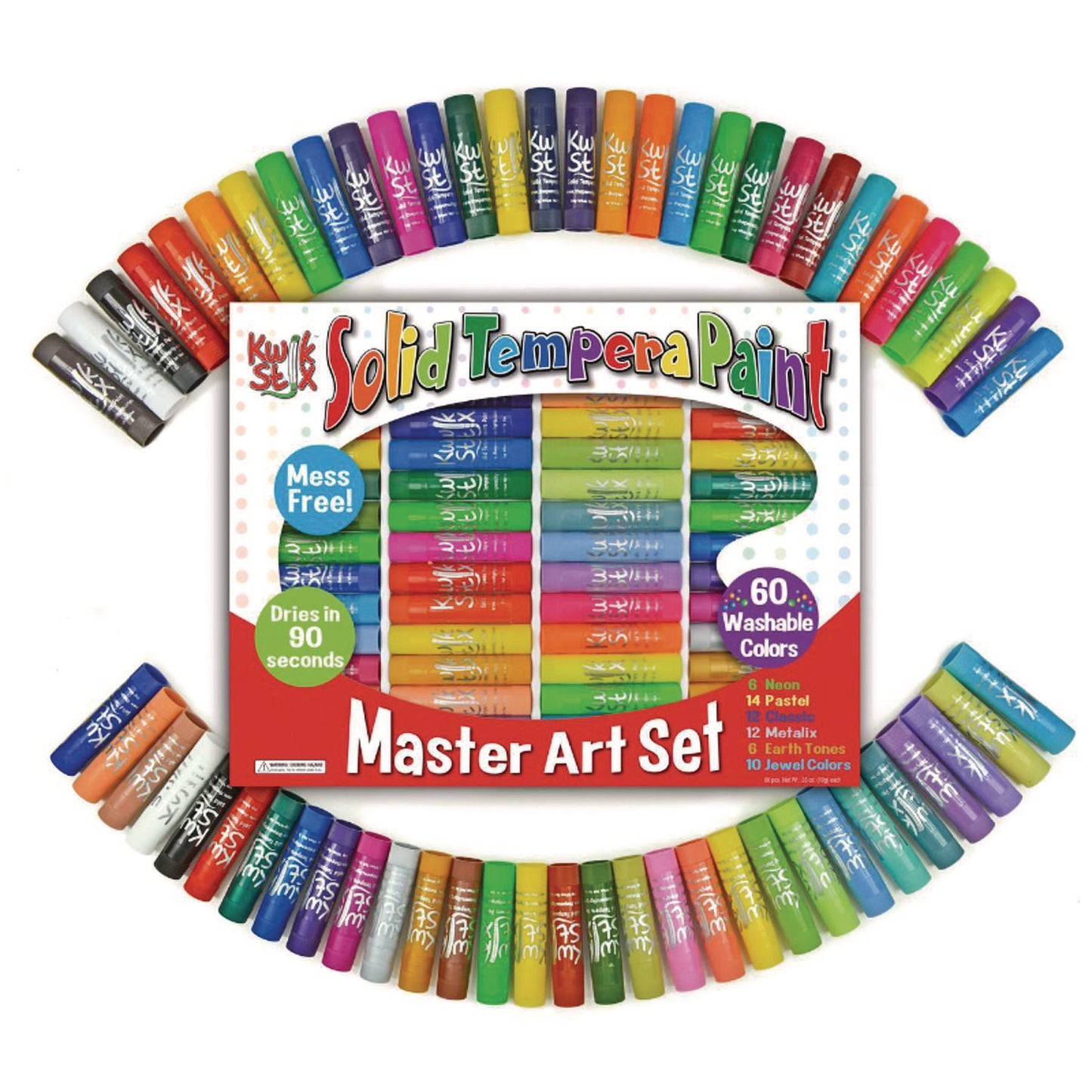 The Pencil Grip Kwik Stix Tempera Paint Set, 60 Assorted Colors, 60/Pack, 3 Packs/Carton (69003)