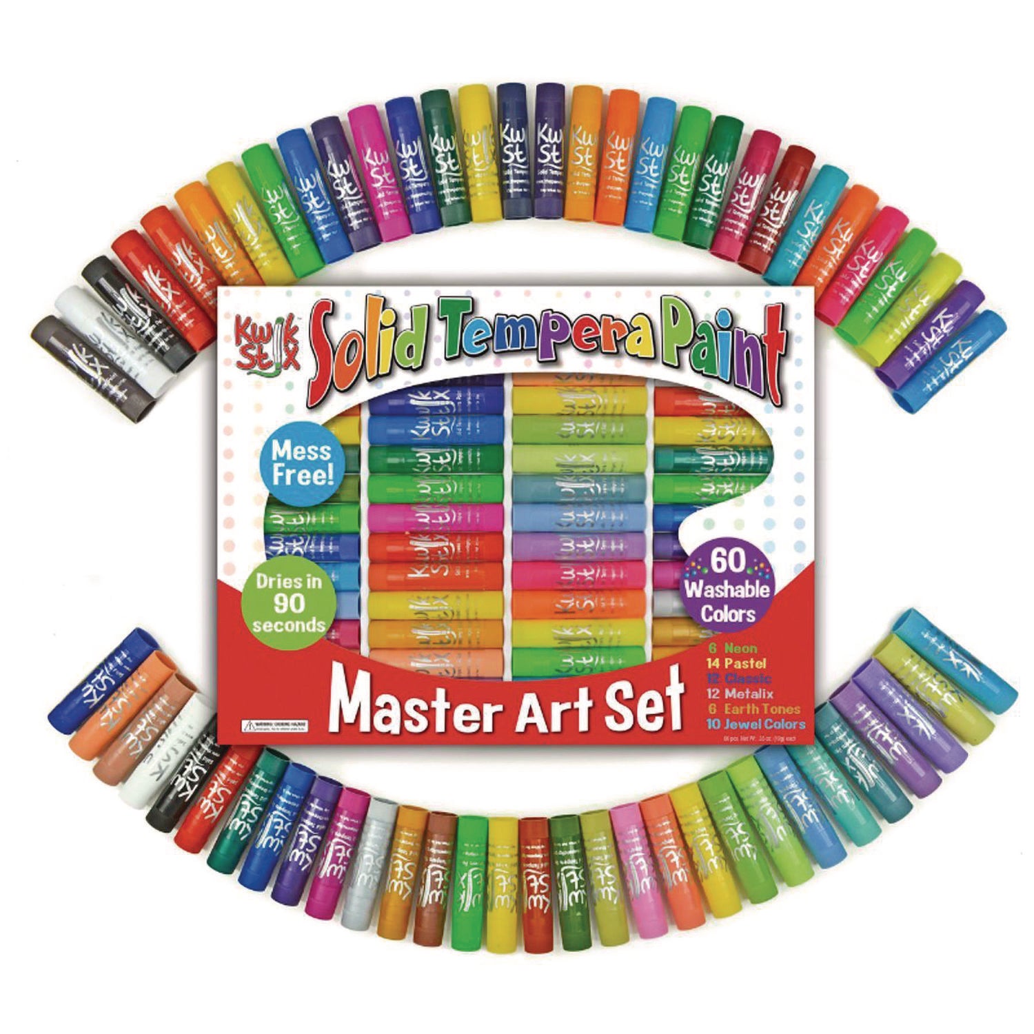 The Pencil Grip Kwik Stix Tempera Paint Set, 60 Assorted Colors, 60/Pack, 3 Packs/Carton (69003)