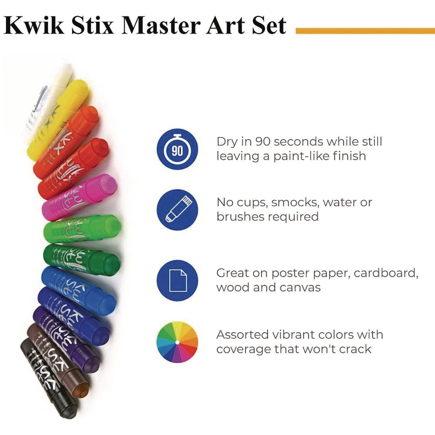 The Pencil Grip Kwik Stix Tempera Paint Set, 60 Assorted Colors, 60/Pack, 3 Packs/Carton (69003)