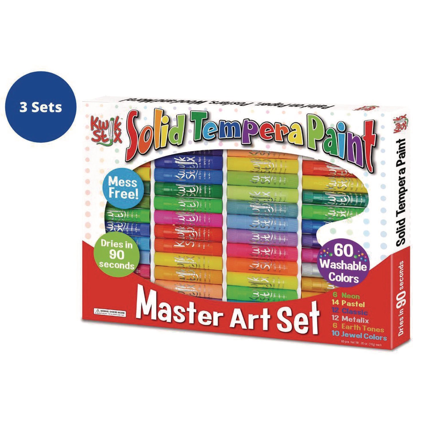 The Pencil Grip Kwik Stix Tempera Paint Set, 60 Assorted Colors, 60/Pack, 3 Packs/Carton (69003)