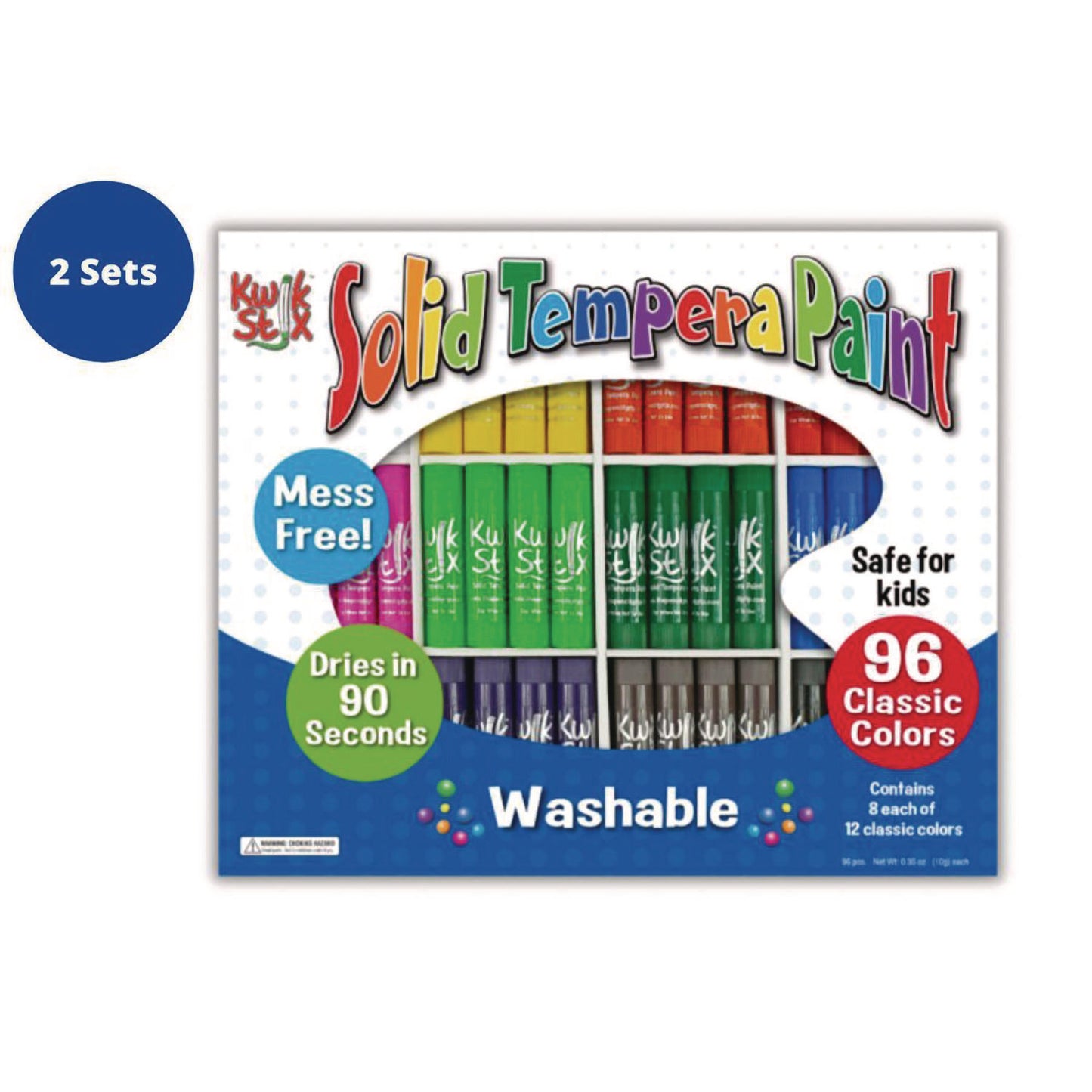 The Pencil Grip Kwik Stix Tempera Paint Set, 12 Assorted Colors, 96/Pack, 2 Packs/Carton (69602)