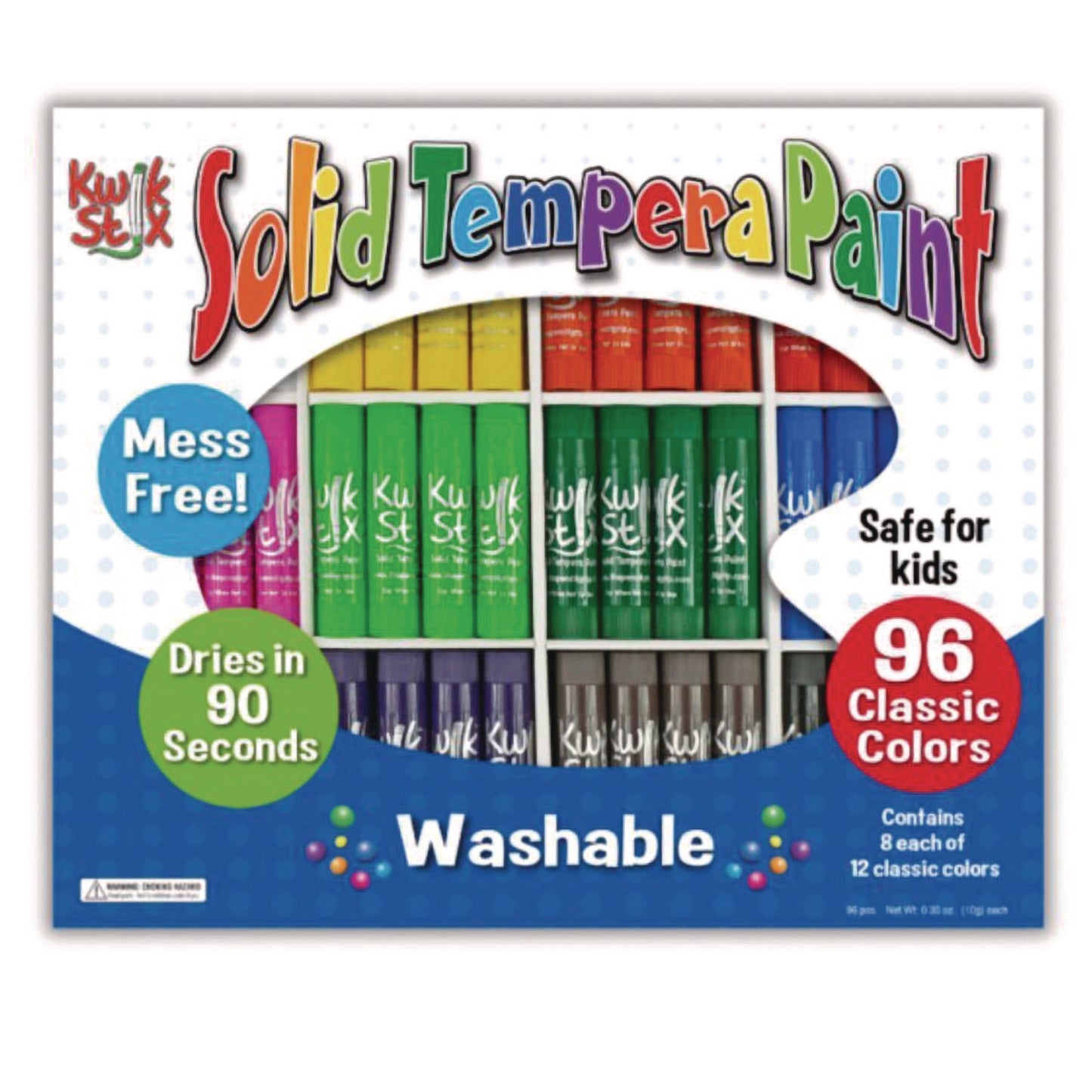 The Pencil Grip Kwik Stix Tempera Paint Set, 12 Assorted Colors, 96/Pack, 2 Packs/Carton (69602)