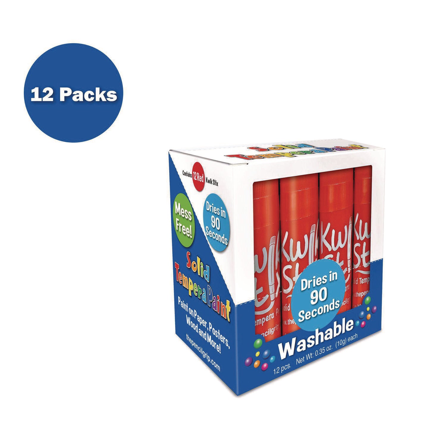 The Pencil Grip Kwik Stix Single Color Pack, 0.7" x 3.5", Red, 12/Pack, 12 Packs/Carton (6002012)