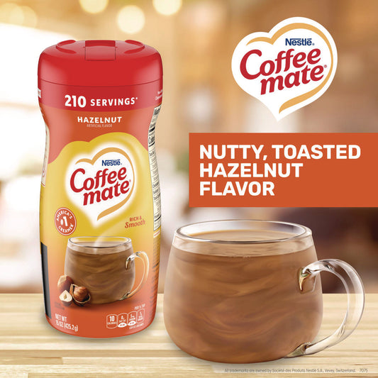 Coffee-mate Non-Dairy Powdered Creamer, Hazelnut, 15 oz Canister, 12/Carton (12345CT)