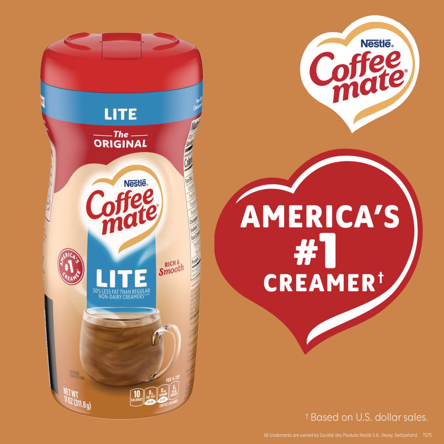 Coffee-mate Powdered Original Lite Creamer, 11 oz. Canister, 12/Carton (74185CT)