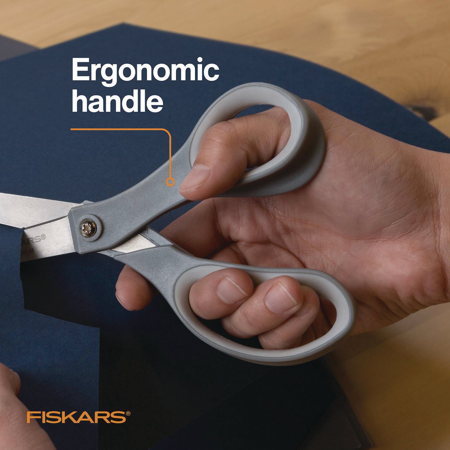 Fiskars Contoured Performance Scissors, 8" Long, 3.13" Cut Length, Straight Gray Softgrip Handle (1160001005)