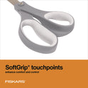 Fiskars Contoured Performance Scissors, 8" Long, 3.13" Cut Length, Straight Gray Softgrip Handle (1160001005)