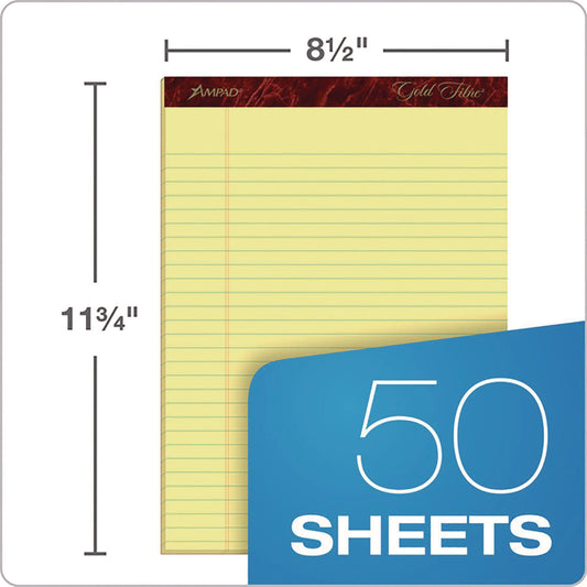 Ampad Gold Fibre Writing Pads, Wide/Legal Rule, 50 Canary-Yellow 8.5 x 11.75 Sheets, 4/Pack (20032)