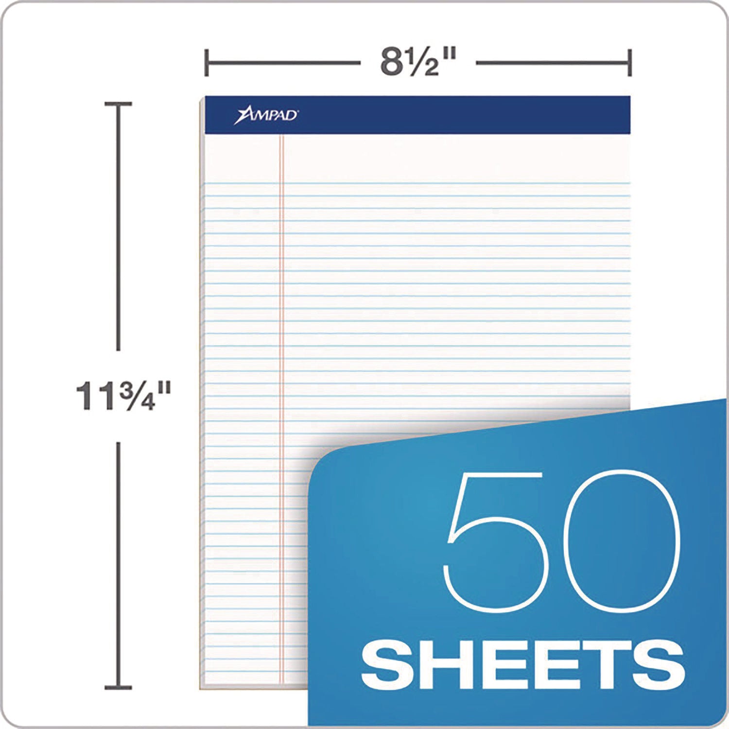 Ampad Perforated Writing Pads, Narrow Rule, 50 White 8.5 x 11.75 Sheets, Dozen (20322)