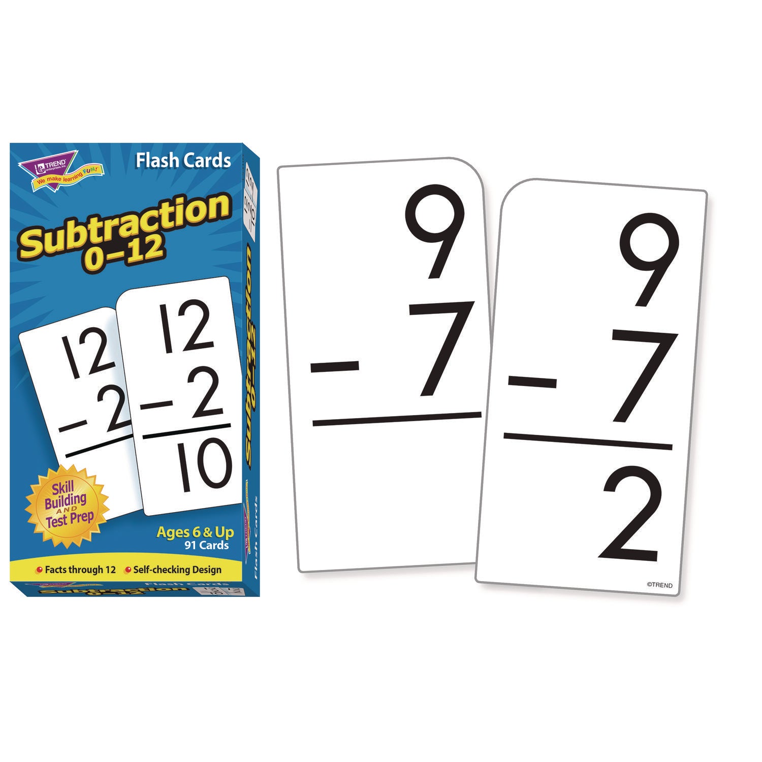 TREND Skill Drill Flash Cards, Subtraction, 3 x 6, Black and White, 91/Pack (T53103)