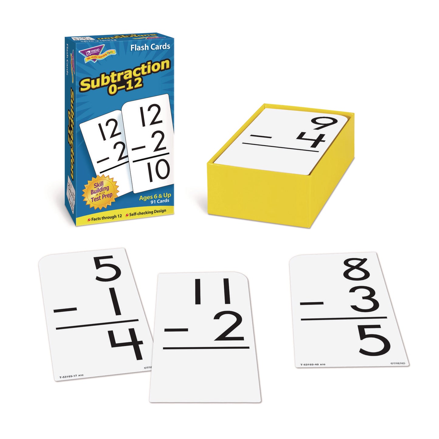 TREND Skill Drill Flash Cards, Subtraction, 3 x 6, Black and White, 91/Pack (T53103)