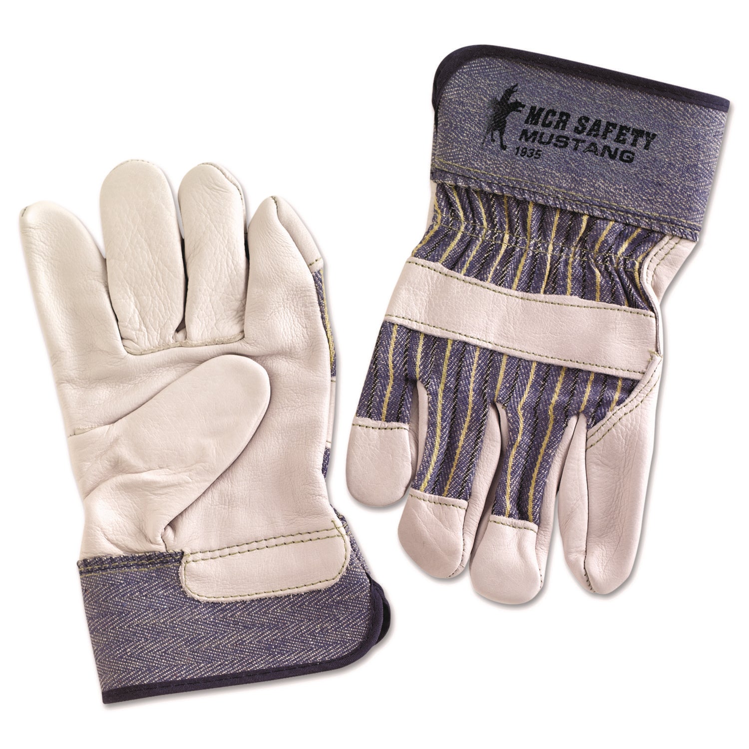 MCR Safety Mustang Leather Palm Gloves, Blue/Cream, X-Large, Dozen (1935XL)