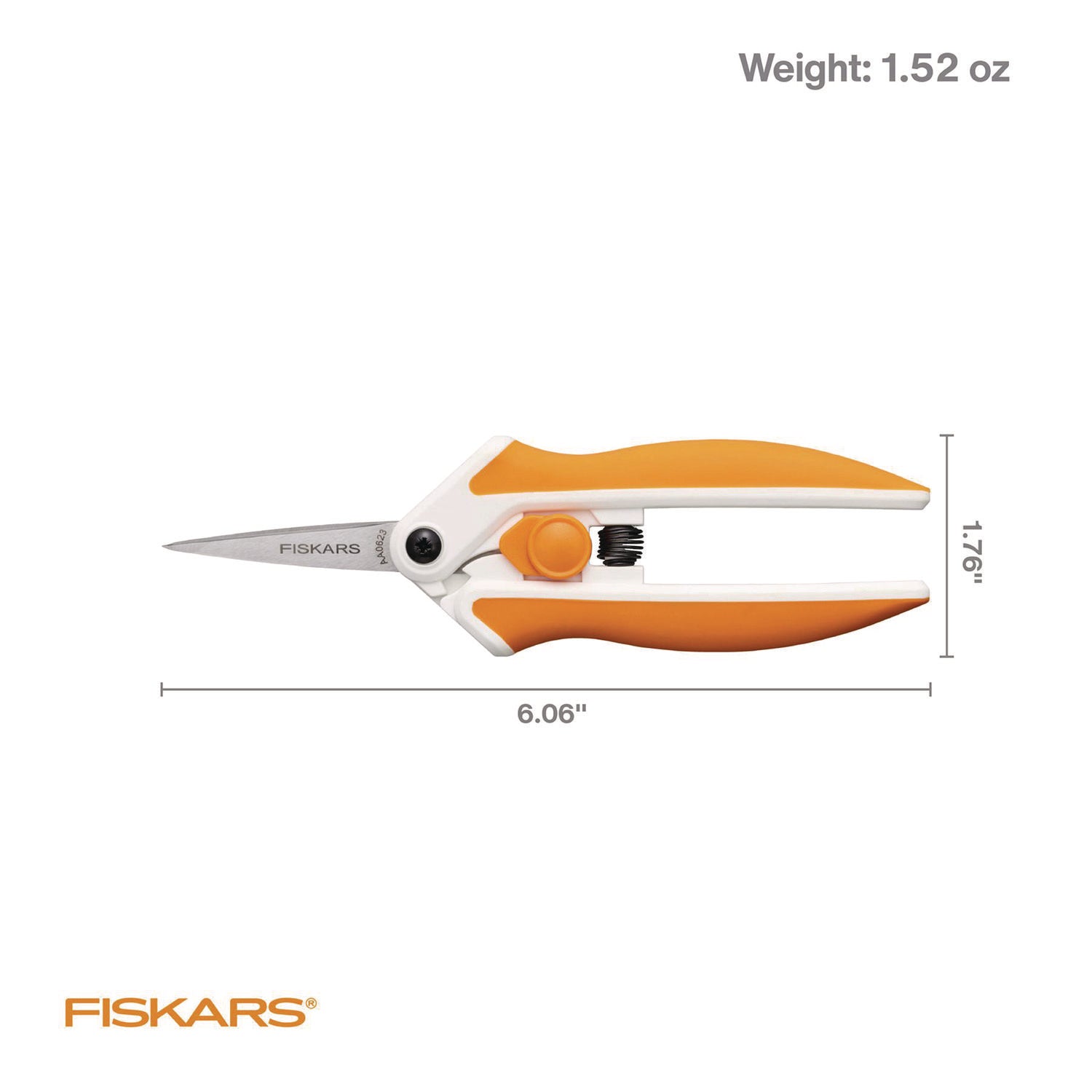 Fiskars Micro-Tip Easy Action Scissors, 6.1" Long, 1.75 Cut Length, Orange/White Handle (1069767)