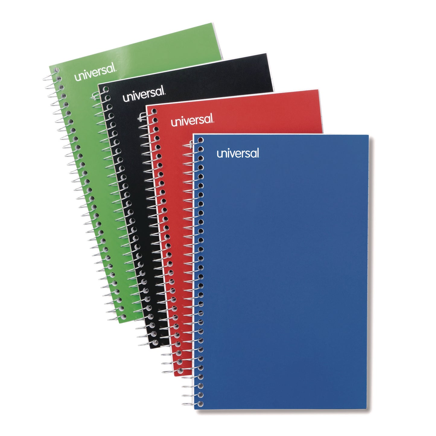 Universal Wirebound Notebook, 3-Subject, Medium/College Rule, Assorted Cover Colors, (120) 9.5 x 6 Sheets, 4/Pack (66414)