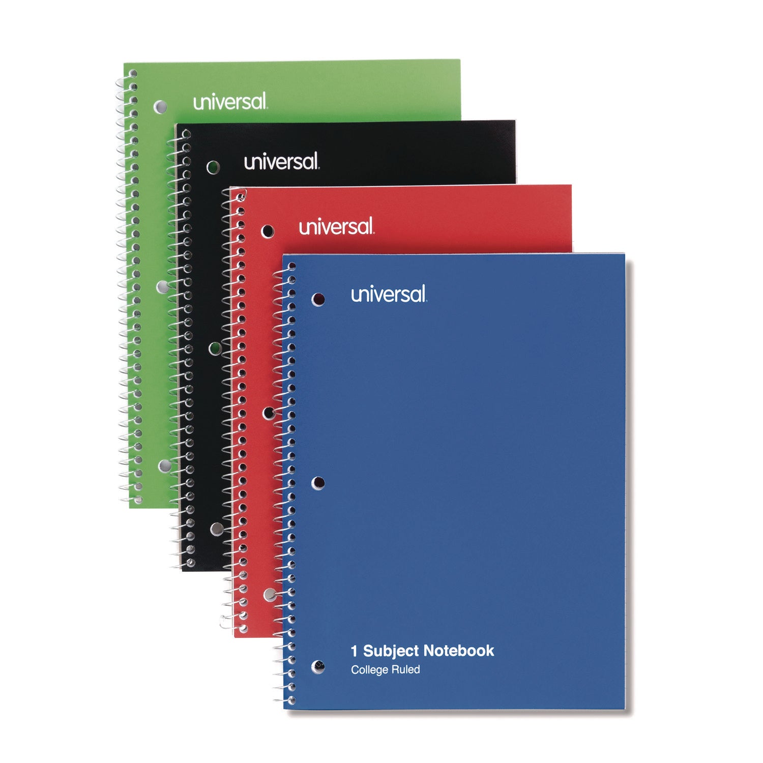 Universal Wirebound Notebook, 1-Subject, Medium/College Rule, Assorted Cover Colors, (70) 10.5 x 8 Sheets, 4/Pack (66614)