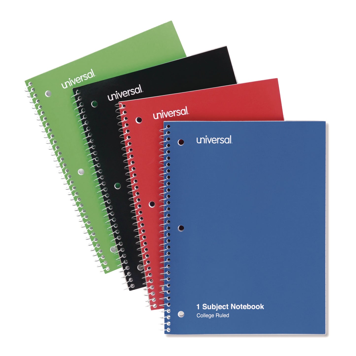 Universal Wirebound Notebook, 1-Subject, Medium/College Rule, Assorted Cover Colors, (70) 10.5 x 8 Sheets, 4/Pack (66614)