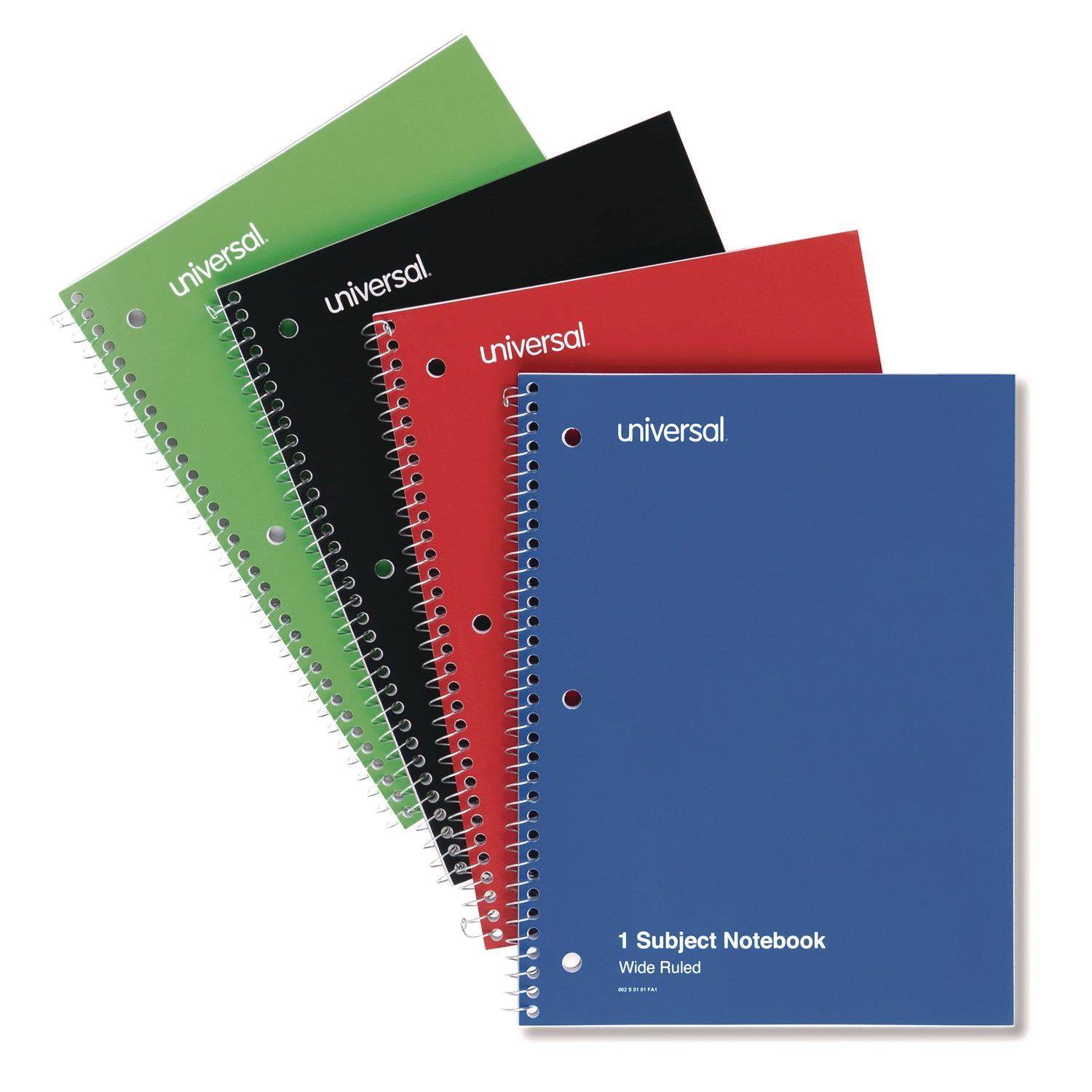 Universal Wirebound Notebook, 1-Subject, Wide/Legal Rule, Assorted Cover Colors, (70) 10.5 x 8 Sheets, 4/Pack (66624)