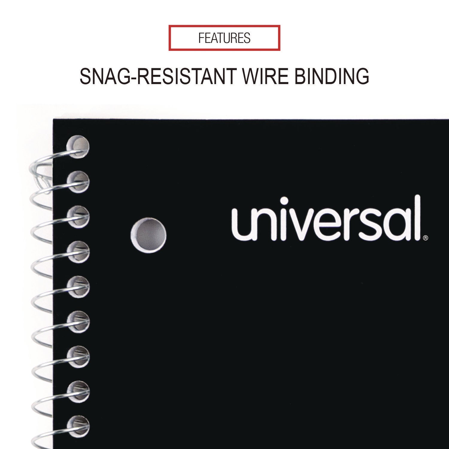 Universal Wirebound Notebook, 1-Subject, Quadrille Rule (4 sq/in), Black Cover, (70) 10.5 x 8 Sheets (66630)