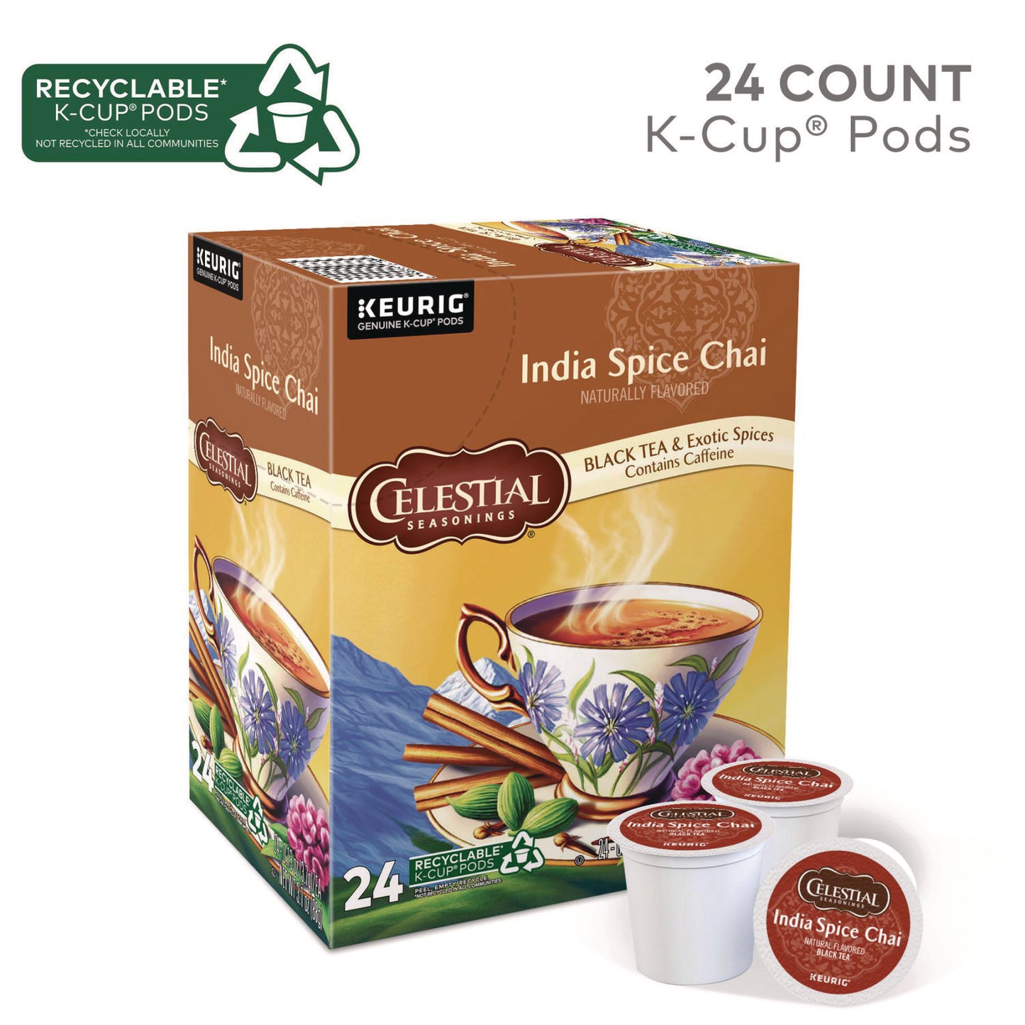 Celestial Seasonings India Spice Chai Tea K-Cups, 96/Carton (14738CT)