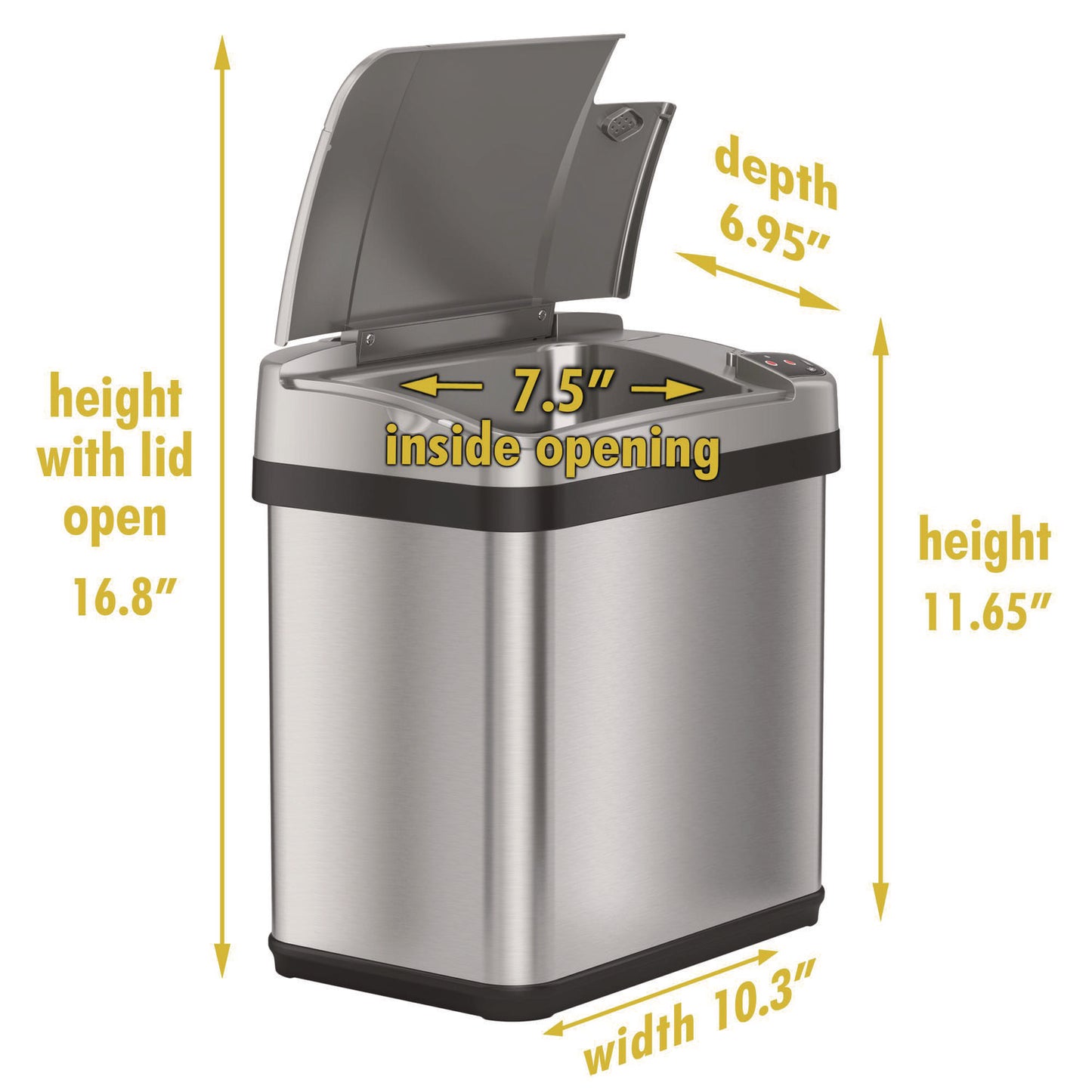 HLS Commercial Rectangular Sensor Trash Can, 2.5 gal, Plastic, Silver (HLS02SS)