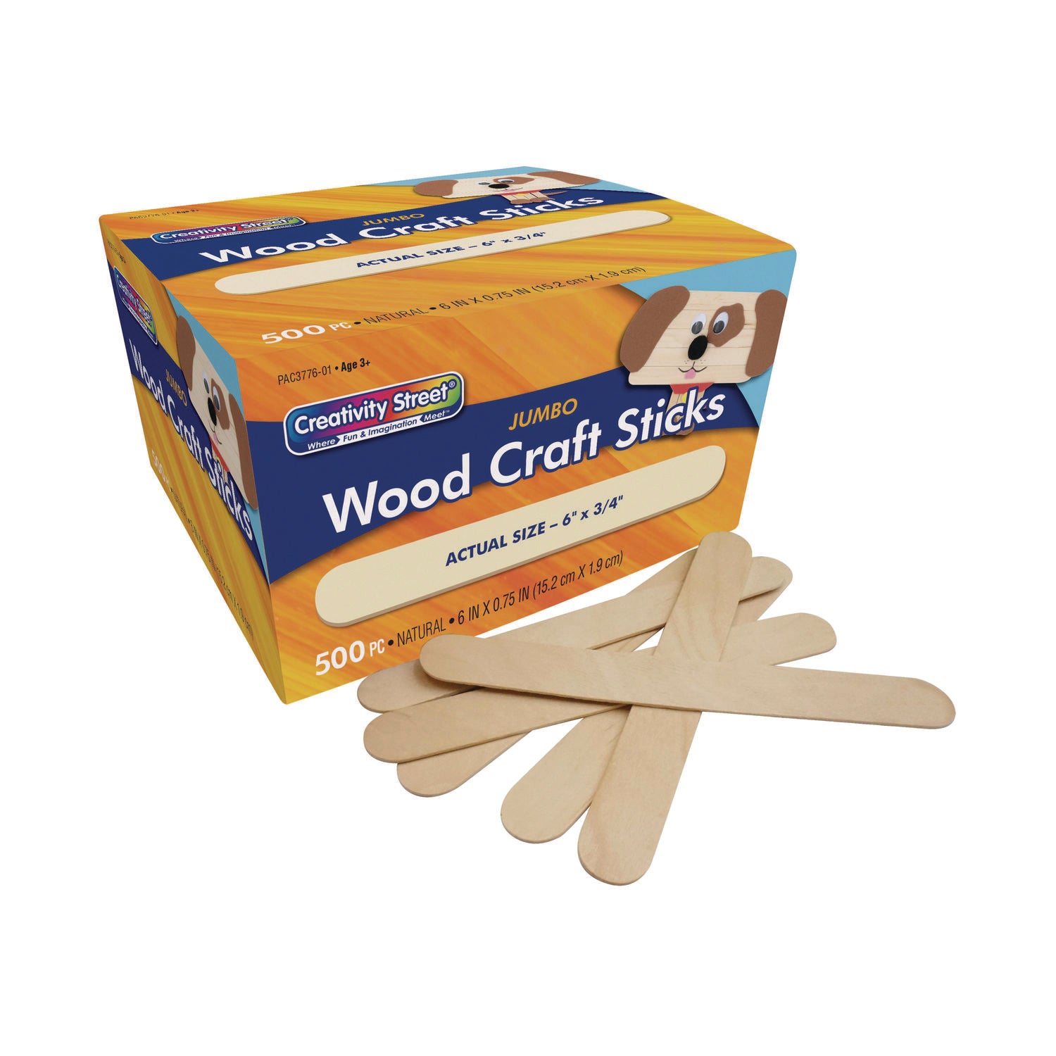 Creativity Street Natural Wood Craft Sticks, 6" x 0.75", Natural, 500/Box (377601)