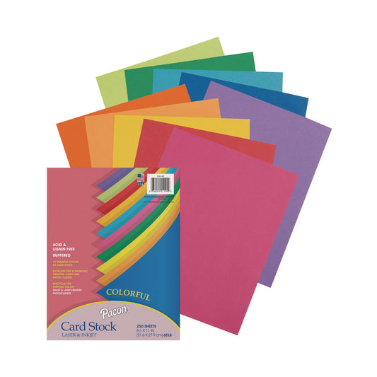 Pacon Array Card Stock, 65 lb Cover Weight, 8.5 x 11, Assorted Lively Colors, 250/Pack (101199)
