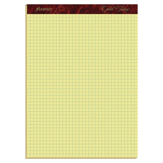 Ampad Gold Fibre Canary Quadrille Pads, Stapled with Perforated Sheets, Quadrille Rule (4 sq/in), 50 Canary 8.5 x 11.75 Sheets (22143)