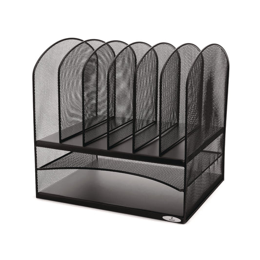 Safco Onyx Mesh Desk Organizer with Two Horizontal and Six Upright Sections, Letter Size Files, 13.25" x 11.5" x 13", Black (3255BL)