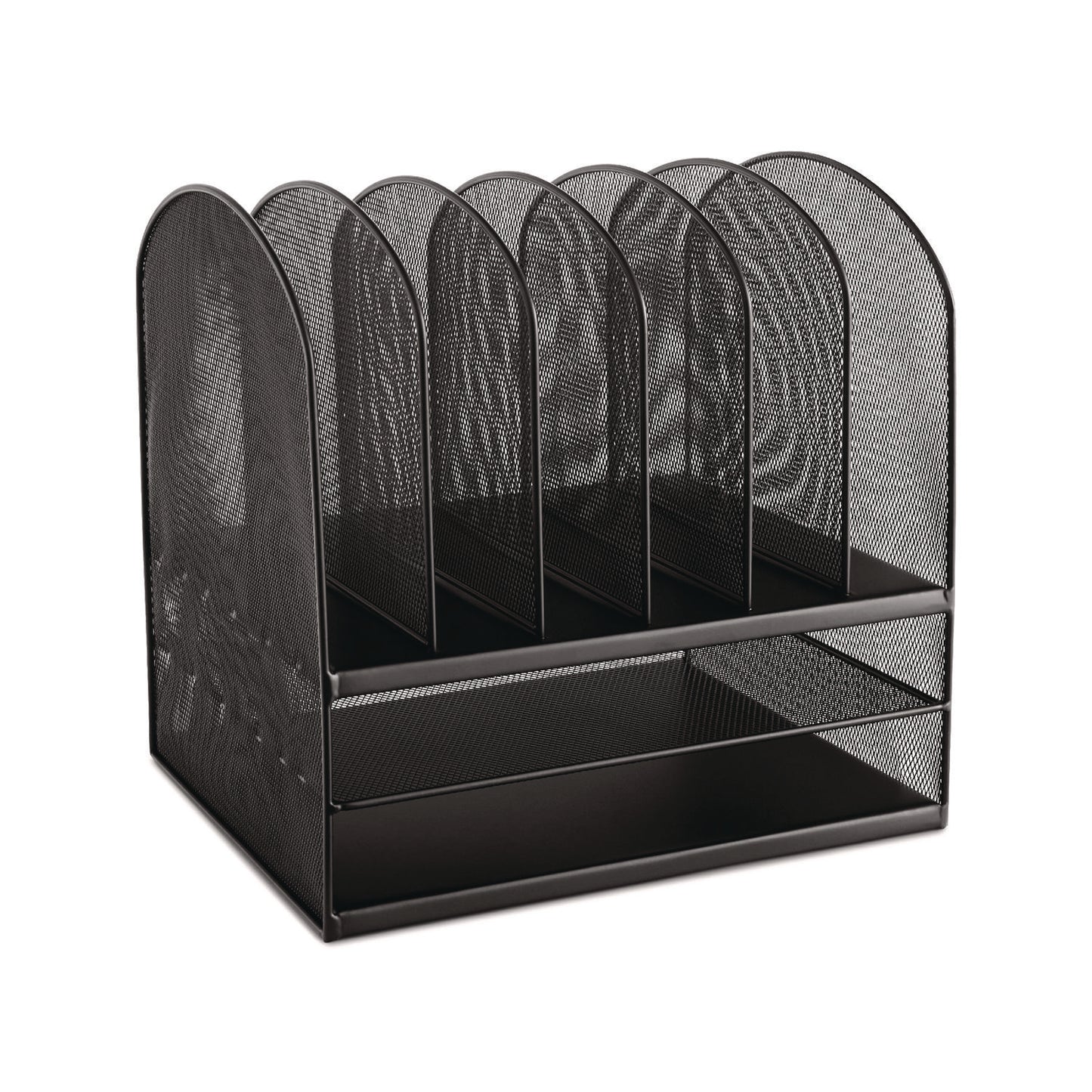 Safco Onyx Mesh Desk Organizer with Two Horizontal and Six Upright Sections, Letter Size Files, 13.25" x 11.5" x 13", Black (3255BL)