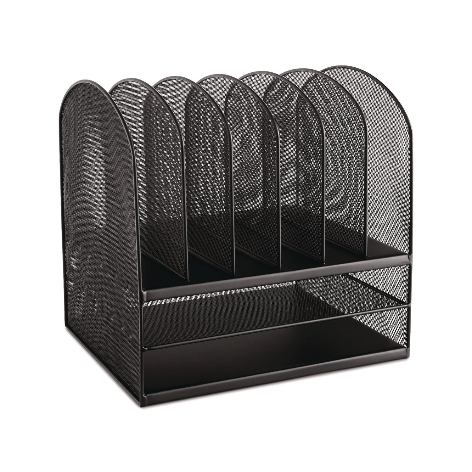 Safco Onyx Mesh Desk Organizer with Two Horizontal and Six Upright Sections, Letter Size Files, 13.25" x 11.5" x 13", Black (3255BL)